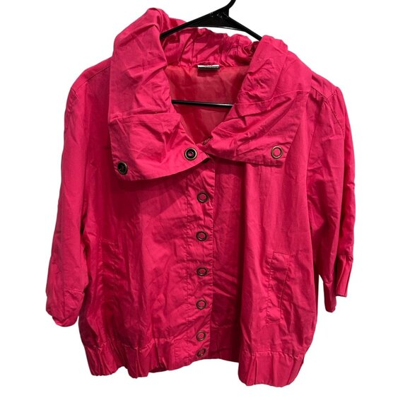 Route 66 Hot Pink Womens 3/4 Sleeve Jacket Large Collar Button Front - Picture 1 of 11
